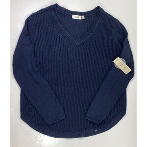 RD Style Womens Navy Blue V-Neck Pullover Long Sleeve Sweater Cotton Size XXL